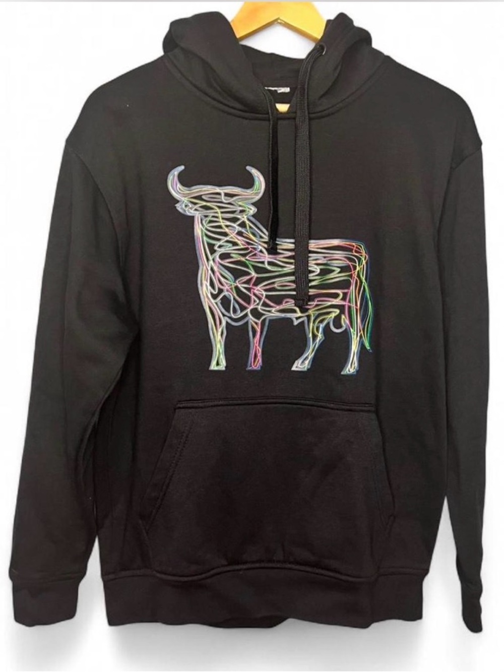 Toro Spain Rainbow Line Art Bull Hoodie Black Souvenir Sweatshirt Size Medium 10